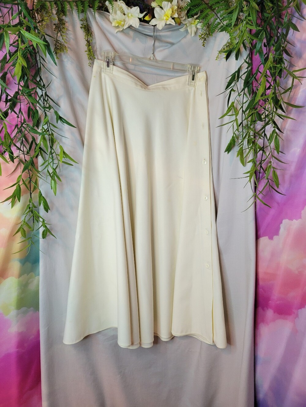 Vintage Casual Cream A-Line Button-Trim Skirt By Counterparts